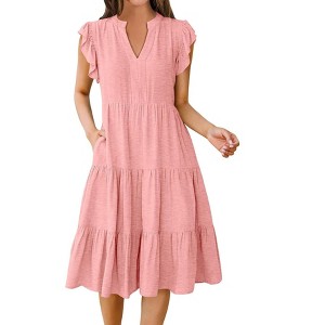 Coolmee Womens Summer Casual Maxi Dresses Ruffle Cape Sleeve V Neck Flowy Tiered Dress with Pockets Boho Sundresses - 1 of 4