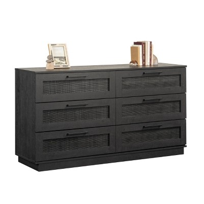 Raven Oak Coastal Double Dresser with Rattan Inserts