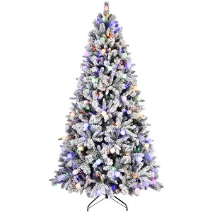 JUJABU 8FT Snow-Flocked Christmas Tree with 470 Colorful G45 Bulbs, 10 Light Modes & Metal Stand - 1 of 4
