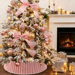 Christmas Tree Collar Soft Plush Christmas Tree Skirt with Stripe Textured Pattern for Xmas New Year Holiday Party Decor - 1 of 4