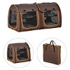 Munora 39" Portable Twin Compartment Cat Carrier - Foldable Pet Kennel with Removable Cushions & Storage Bag - Brown - 3 of 4