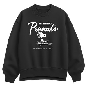 Women's Peanuts Snoopy DJ Oversized Fleece Crew Sweatshirt - Black