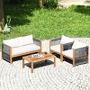 Costway 4 PCS Wood Outdoor Patio Furniture Set with Cushions White Red Cushion Cover Sets White+Red/Turquoise - 4 of 4