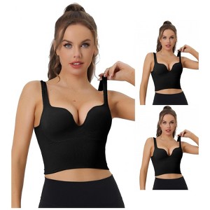 INSPIRE CHIC Women's Wireless Medium Support Push-Up Fixed Straps Workout Yoga Sleep Sports Bra 3 Packs - 1 of 4
