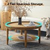 31.3" Boho Round Coffee Table with Storage Shelf,2-Tier Rustic Accent Table with Beaded Trim & Solid Wood Legs for Living Room-Baofuwish - 3 of 4