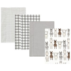Hudson Baby Cotton Flannel Burp Cloths, Farm Friends Cream 4-Pack, One Size - 1 of 4
