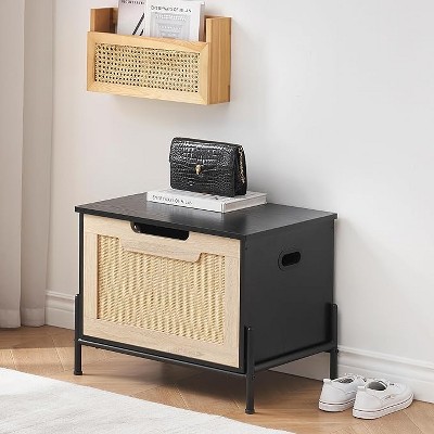 GustoWave Storage Ottoman Footrest, Square Rattan Foot Rest Stool, Small Folding Storage Ottoman Cube, for Living Room, Bedroom