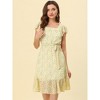 Allegra K Women's Floral Chiffon Flutter Sleeve Belted Square Neck Ruffled Hem Dress - 3 of 4