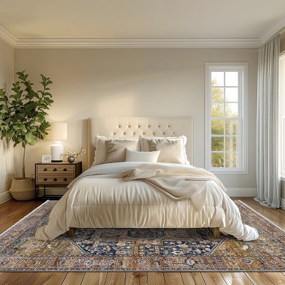Rust and Blue Vintage Medallion Fringe Runner Rug