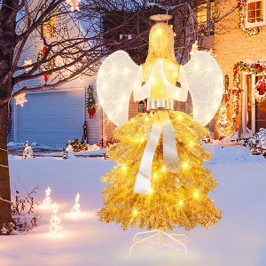 Costway 5.2 FT Lighted Angel Artificial Christmas Tree with Warm White LED Lights - 1 of 4
