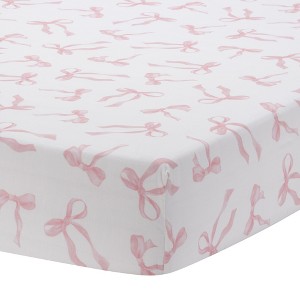 Lambs & Ivy Coquette Bows Aesthetic Pink Cotton Baby Fitted Crib/Toddler Sheet - 1 of 4