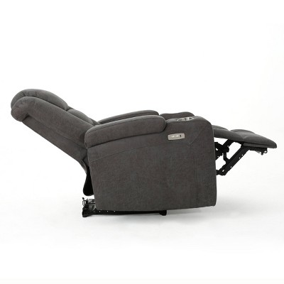 Everette Spot Black Microfiber Power Recliner with USB & Storage