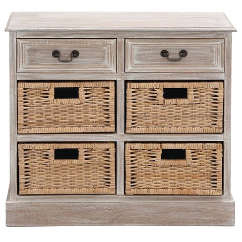 Wood Storage Accent Chest 4 Wicker Basket Drawers Taupe - Olivia & May