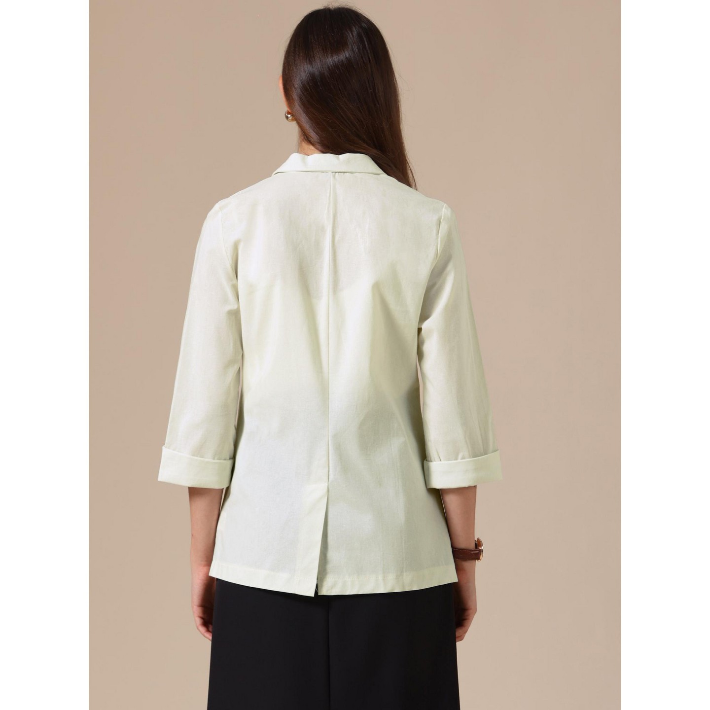 Женские пиджаки INSPIRE CHIC Lapel Collar Summer 3/4 Sleeve Lightweight Business Back Slit Suit Blazer 2 Packs Beige/Grey, цвет: Бежевый — фото 3