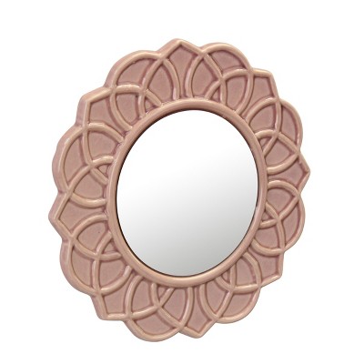 Pink Floral Ceramic Round Wall Mirror