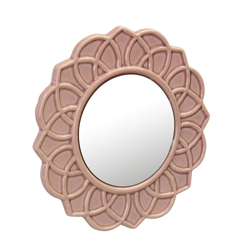 9&#34; Round Floral Ceramic Wall Hanging Mirror Pink - Stonebriar Collection, 3 of 8