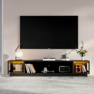 FUFU&GAGA Modern Black TV Stand with Tempered Glass Doors & RGB LED Lighting - 78.7''W Media Console with Storage - 1 of 4
