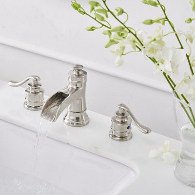 Brushed Nickel 8-Inch Widespread Waterfall Bathroom Faucet