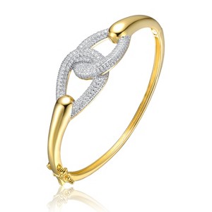 Guili Sterling Silver 14K Yellow Gold Plated Entwined Double Raindrop Bangle Bracelet, Cubic Zirconia for a Modern and Elegant Appeal - 1 of 2