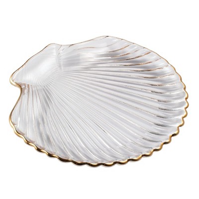Shell Jewelry Tray Trinket Dish, Clear Ring Plate Holder with Gold Edge, Key Tray for Entryway Table, Desk Organizer
