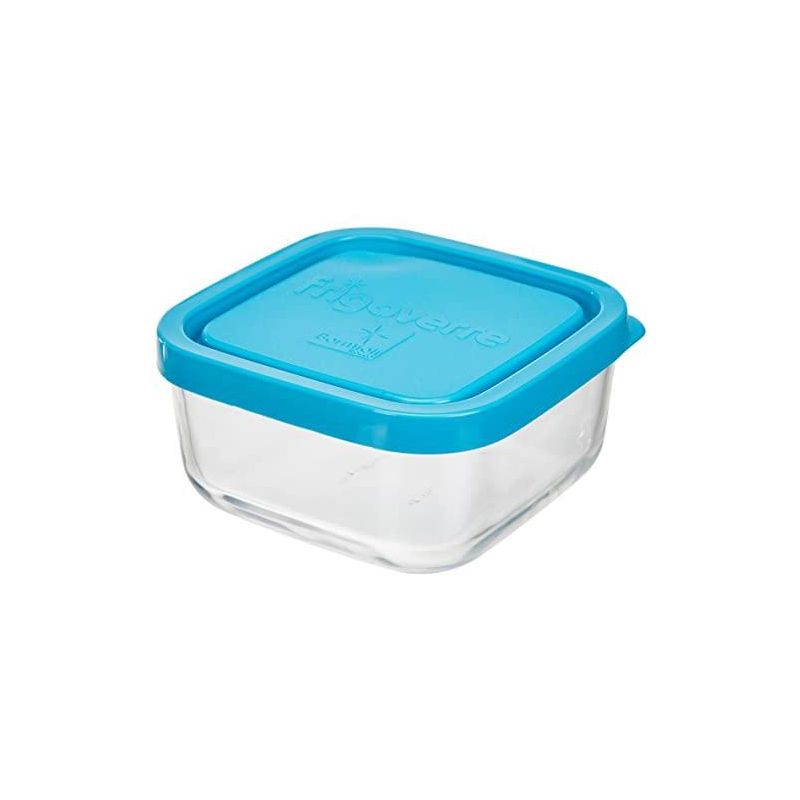 Pasabahce Bormioli Rocco Frigoverre Basic 8 Oz. 4'' Inch, Glass, Food Container with Teal Lid, Made in Italy, 1 of 2