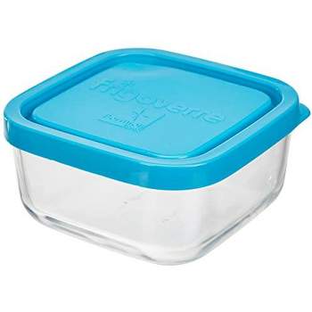 Pasabahce Bormioli Rocco Frigoverre Basic 11.75 Oz. 4'' Inch, Glass, Food Container with Teal Lid, Made in Italy