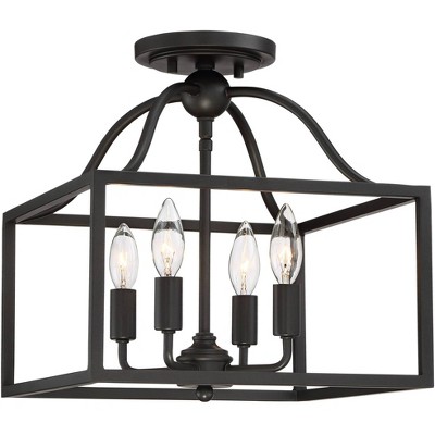 Elle 16" Farmhouse Black Square Cage 4-Light Ceiling Fixture
