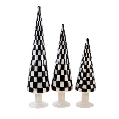 Black and White Checkered Glass Christmas Tree Set