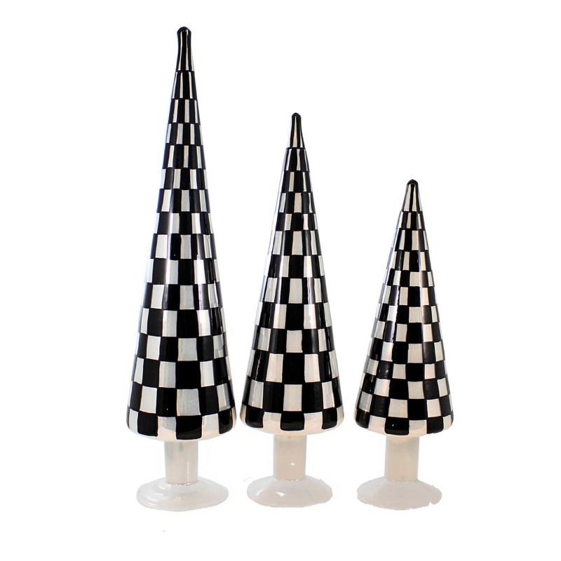 Cody Foster 18.25 In Black Trees Set Of 3 Checkered Glass Tree Tree Sculptures, 3 of 4