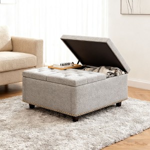 Homy Casa Square Storage Ottoman with Tufted Top and Nailhead Trim, Gray - 1 of 4