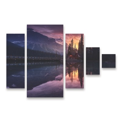 Trademark Fine Art Jesus M Garcia Lake House Sunrise 5 Piece Panel Set Art