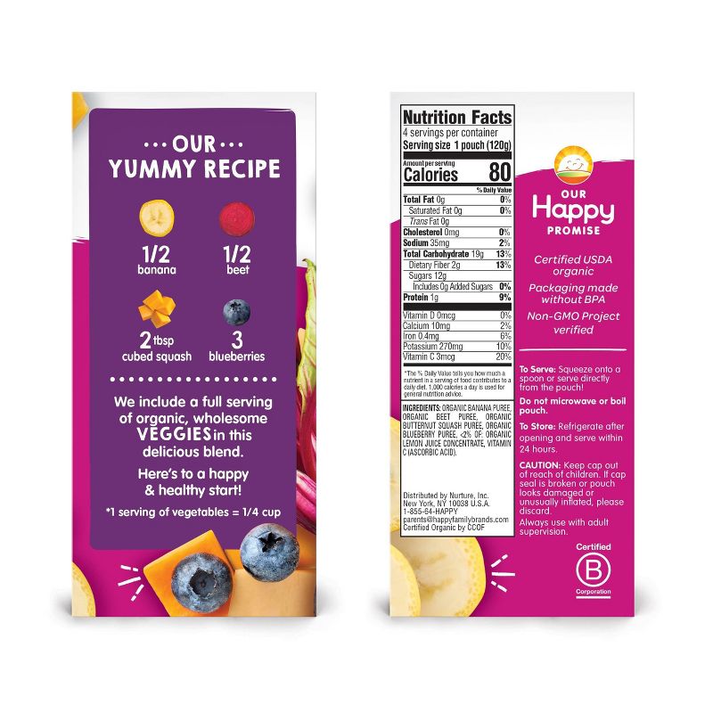 HappyTot Love My Veggies Organic Bananas Beets Squash & Blueberries Baby Food Pouch - (Select Count) , 5 of 7