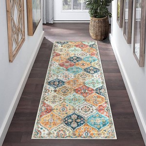 Washable Vintage Oriental Rug Non Slip Low Pile Rug Soft Throw Floor Cover Retro Foldable Indoor Carpet for Living Room Bedroom Playroom Nursery - 1 of 4