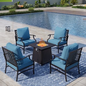 Captiva Designs 5pc Metal Patio Outdoor Conversation Fire Pit Set with Grid-back Armchairs for Garden, Poolside, Backyard - 1 of 4