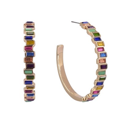 Isaac Mizrahi New York Gold Tone And Multi Color Stone Post Hoop 