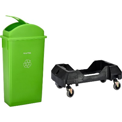 Alpine Industries Polypropylene Commercial Indoor Trash Can with Swing Lid and Dolly 23-Gallon Lime