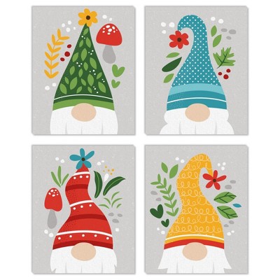 Big Dot of Happiness Garden Gnomes - Unframed Forest Gnome Linen Paper Wall Art - Set of 4 - Artisms - 8 x 10 inches