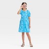 Girls' Lilo & Stitch Ruched Neckline All Over Print Dress - Blue - 3 of 3