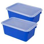STOREX Plastic Small Cubby Bin with Cover 5.25"" x 12"" x 7.88"" Blue Pack of 2 (STX62408U06C-2) 
