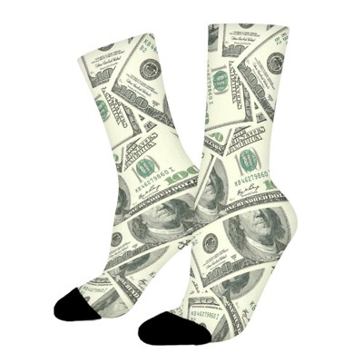 Dsane Dollar Bill Money Pattern Women Printed Crew Socks Funny Funky Socks Soft Polyester Novelty Gifts for Artists Men