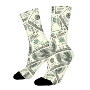 Dsane Dollar Bill Money Pattern Women Printed Crew Socks Funny Funky Socks Soft Polyester Novelty Gifts for Artists Men - 1 of 1
