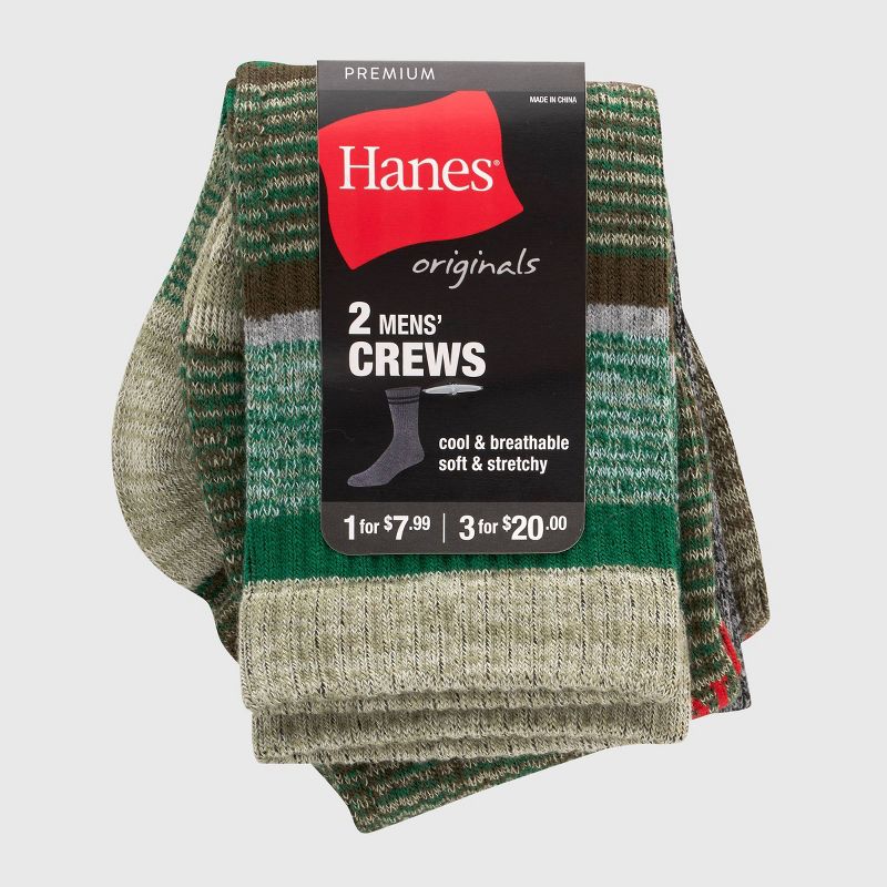 Hanes Originals Premium Men's Free Feed Striped Crew Socks 2pk - 6-12, 3 of 4