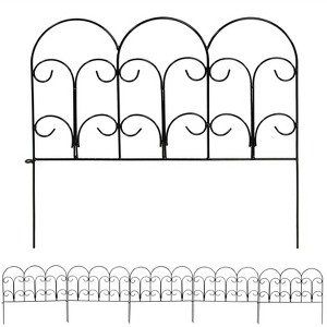 Sunnydaze Outdoor Lawn and Garden Metal Victorian Style Decorative Border Fence Panel Set - 7' - Black - 5pk - 1 of 4