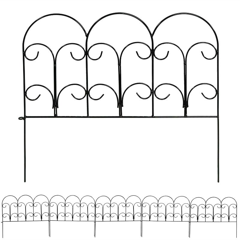 Sunnydaze Outdoor Lawn and Garden Metal Victorian Style Decorative Border Fence Panel Set - 7' - Black - 5pk, 1 of 10