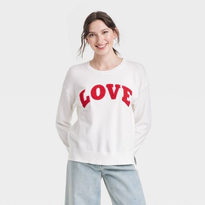 Women's Love Graphic Sweater - White M