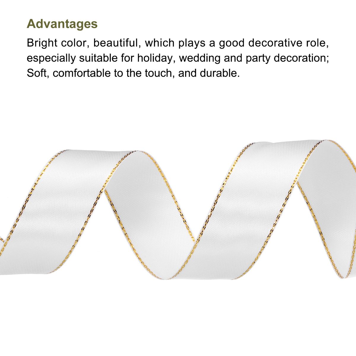 Unique Bargains Double Face Wide Satin Ribbon with Gold Edges for Wedding Bouquet White 1 Inch x 50 Yard - thumbnail 3