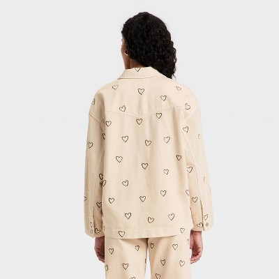Женские куртки Universal Thread Women's Heart Embroidered Chore Denim Jacket - Universal Thread™ Cream S — фото 2