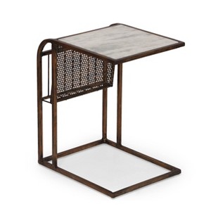 Zeyer Boho Glam Handcrafted Marble Top C-Shaped Side Table: Sturdy Iron, Magazine Storage - Christopher Knight Home - 1 of 4