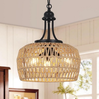 Rattan Shade Pendant Light,3-Lights Boho Chandelier,Ceiling Light Fixture -The Pop Home
