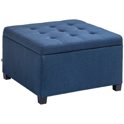 HOMCOM Fabric Tufted Storage Ottoman with Flip Top Seat Lid, Metal Hinge and Stable Eucalyptus Wood Frame for Living Room, Entryway, or Bedroom